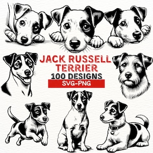 Pacchetto SVG Jack Russell Terrier / Clipart per amanti dei cani per Cricut / Disegni PNG Jack Russell / Pacchetto illustrazioni cuccioli / Arte digitale per cani