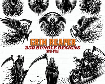 Grim Reaper SVG PNG Bundle for Commercial Use, Halloween Skull Scythe Digital Art, Spooky Skeleton Clipart, Instant Download Cutting Files