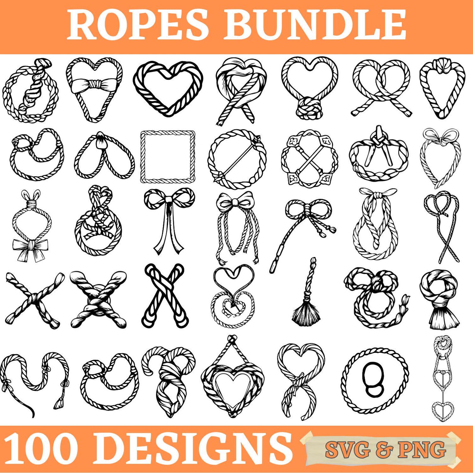 Rope Knot Clipart Bundle | 100 SVG & PNG Designs | Nautical Heart Bow ...
