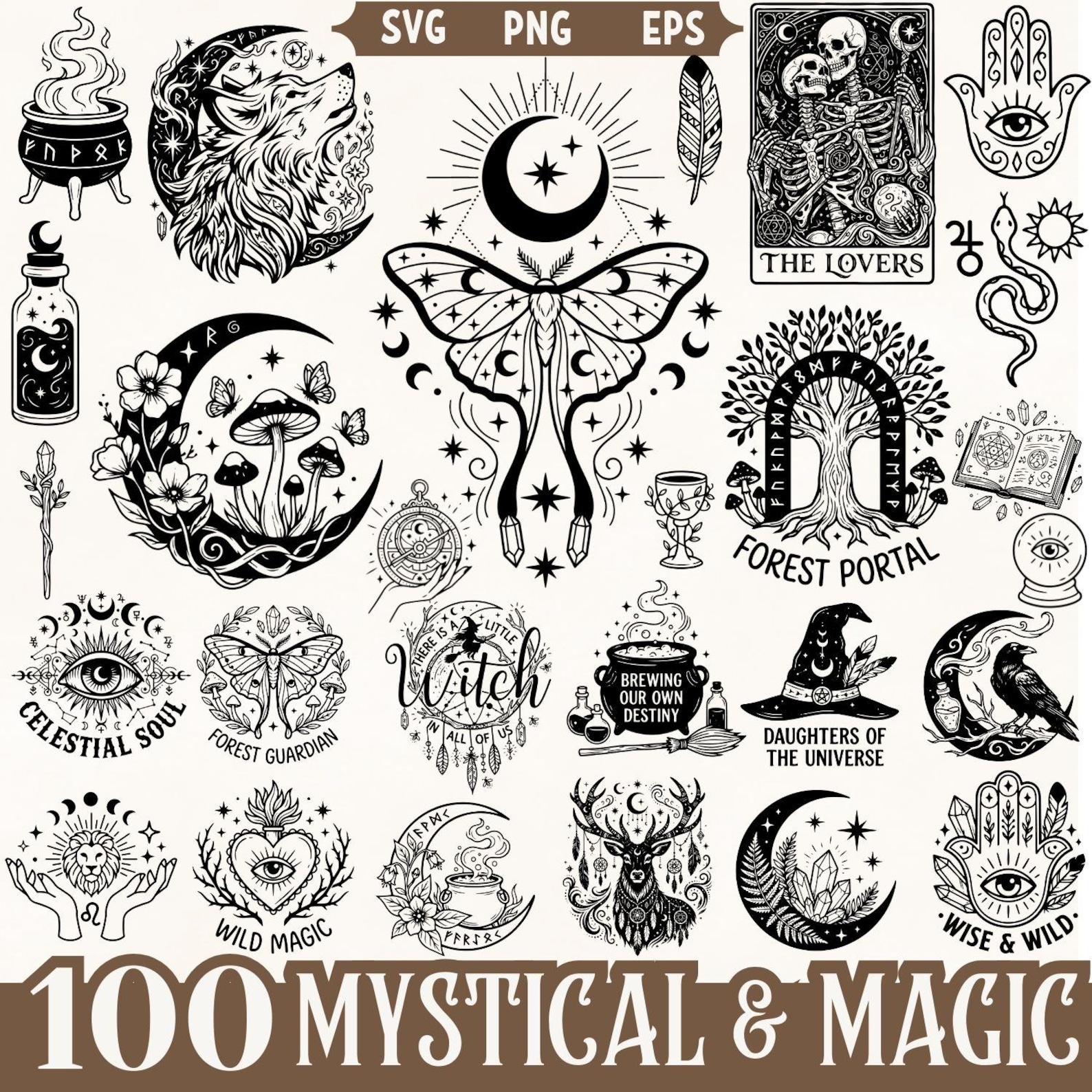 Mystical Magic SVG Bundle, Witchcraft Clipart, Moon Moth Tarot Occult ...