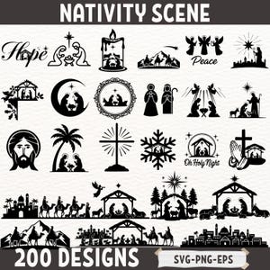 Nativity Scene SVG Bundle |Christmas Religious Cut Files | Holy Family Silhouette Clipart | Christian Manger Scene PNG Eps Cricut Designs