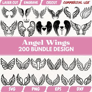 Paquete SVG de alas de ángel / 200 imágenes prediseñadas de alas de ángel / Descarga digital PNG EPS Dxf / Archivo de corte de alas de ángel para grabado láser y sublimación de Cricut