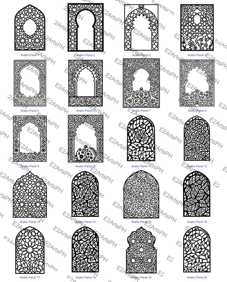 Arabic Islamic Panel SVG Bundle, Geometric Mosque Arch Patterns ...