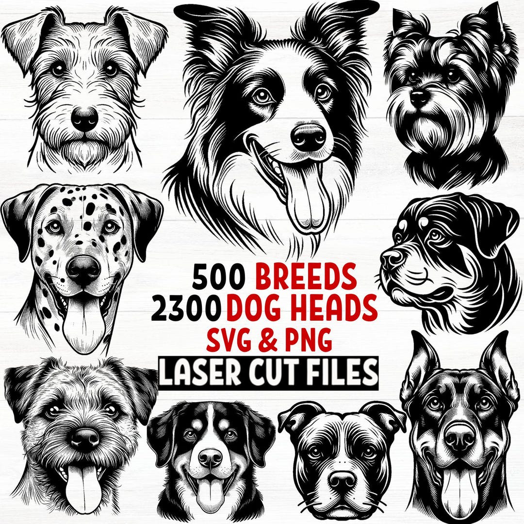 Dog SVG Laser Engraving Files Bundle With 2300 Dog Head SVG and Png ...