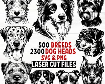 犬の頭部を持つ樹脂製彫刻 レーザー彫刻ファイル 820 匹の犬の頭 230 種類の犬種のアートバンドル
