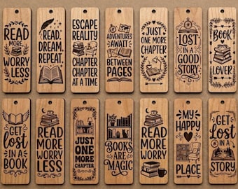Bookmark SVG Bundle with 100 Reading Quotes for Laser Engraving, Book Lover Engraved Bookmark Designs, Cricut Glowforge Files