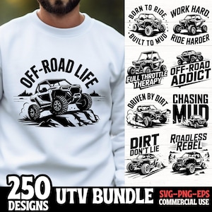 UTV Off-Road SVG-Bundle für T-Shirt-Designs, Off-Road-Leben PNG Eps-Dateien, Side-by-Side Mud Racing Zitate, kommerzielle Nutzung
