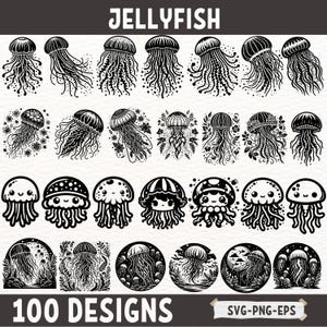 Jellyfish SVG Bundle, 100 Jellyfish Clipart Designs, Cute & Aesthetic Jellyfish PNG, Ocean Animal Sublimation, Sea Life Digital Download
