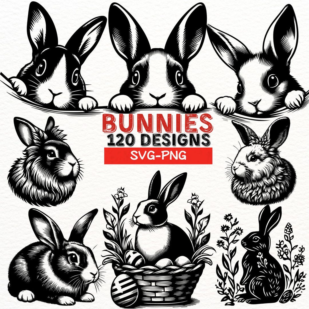Bunny SVG Bundle, Rabbit PNG Clipart, Easter Bunny Digital Files ...
