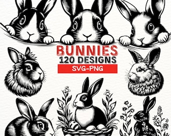 Bunny SVG Bundle, Rabbit PNG Clipart, Easter Bunny Digital Files, Woodland Animal Vector, Cricut Silhouette Sublimation Designs