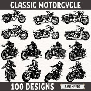 Classic Motorcycle SVG Bundle, Retro Motorbike Clipart, Vintage Biker PNG, Cafe Racer Vector, Motorcycle Silhouette Designs for Cricut