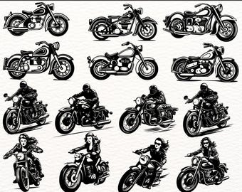 Classic Motorcycle SVG Bundle, Retro Motorbike Clipart, Vintage Biker PNG, Cafe Racer Vector, Motorcycle Silhouette Designs for Cricut