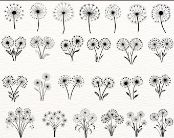 Dandelion SVG PNG Bundle, Floral Vector Cut Files, Dandelion Clipart for Cricut Silhouette, Spring Flower Digital Download, Craft Designs