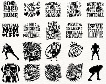 American Football SVG Bundle 200 Designs, Game Day Quotes Clipart, Football Mom Wife Life SVG, Sports Silhouette PNG Eps Cricut Files