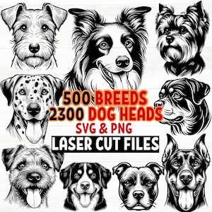500 Dog Breeds Laser Engraving Files Bundle with 2300 Dog Head SVG and PNG Designs for Wood Engraving, CNC, Glowforge, Cricut