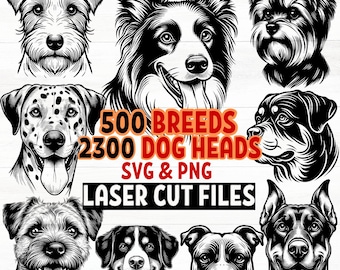 レーザー彫刻ファイル 820 匹の犬の頭 230 種類の犬種のアートバンドル