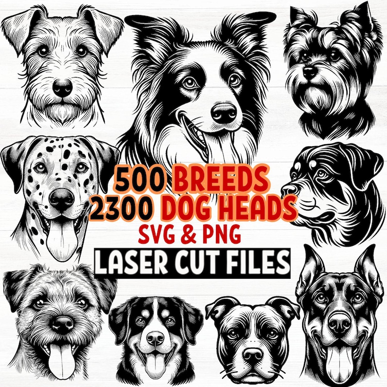 500 Dog Breeds Laser Engraving Files Bundle With 2300 Dog Head SVG and ...