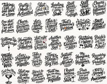 Pacchetto di citazioni divertenti sui bevitori in formato SVG per Cricut e Silhouette - File PNG EPS con frasi sull'alcol per feste per magliette, bicchieri e regali