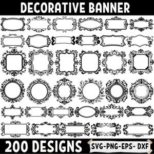 Elegant Decorative Banner Frame Designs SVG PNG Eps Dxf Files for Cricut, Laser Cutting, Scrapbooking, Card Making Projects