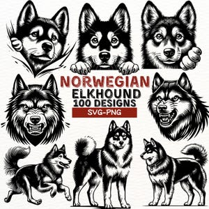 Norwegischer Elchhund SVG PNG Bundle - 100 einzigartige Hund Clipart Designs für Cricut, Silhouette, Laserschneiden und Sublimationsprojekte