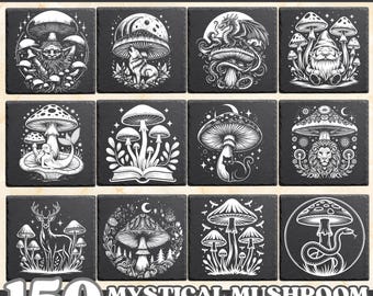 Mystical Mushroom Slate Engraving Bundle SVG PNG PDF Eps for Glowforge Laser Engraving Cricut Procreate Clipart Woodland Art
