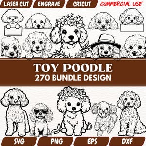 Spielzeug Pudel SVG Bundle, 270 Hund Clipart-Designs, Pudel PNG-Dateien für Cricut, Laser Schnitt, Gravur, digitaler Download, DXF Eps Vektor Kunst