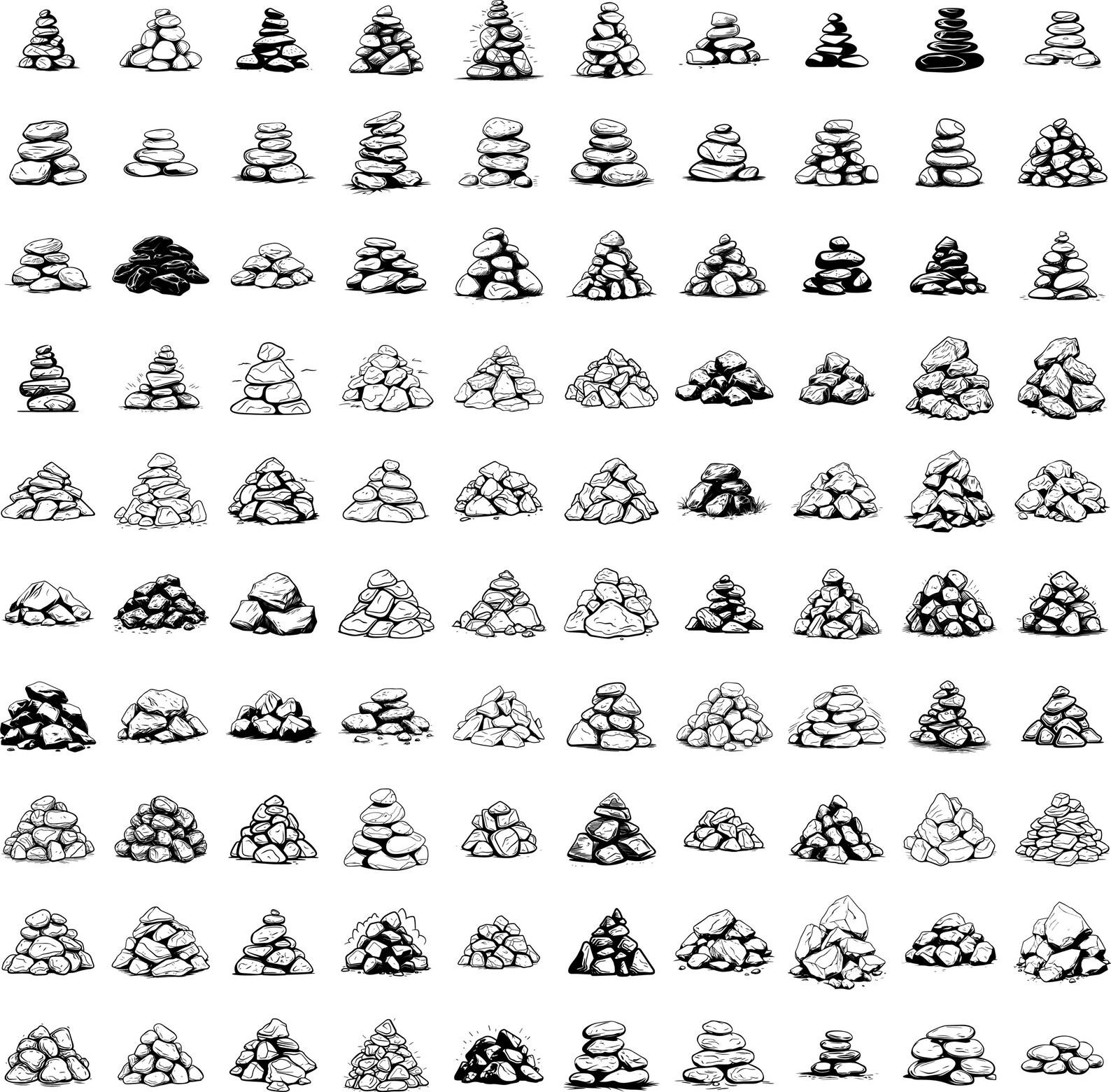 Pile of Rocks Clipart Bundle, 160 Rock Stack PNG SVG DXF Eps, Zen Stone ...