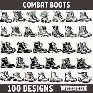 Combat Boots SVG Bundle, Military Boots Clipart, Floral Boots PNG, Grunge Boots Silhouette, Gothic Shoes Vector, Digital Download