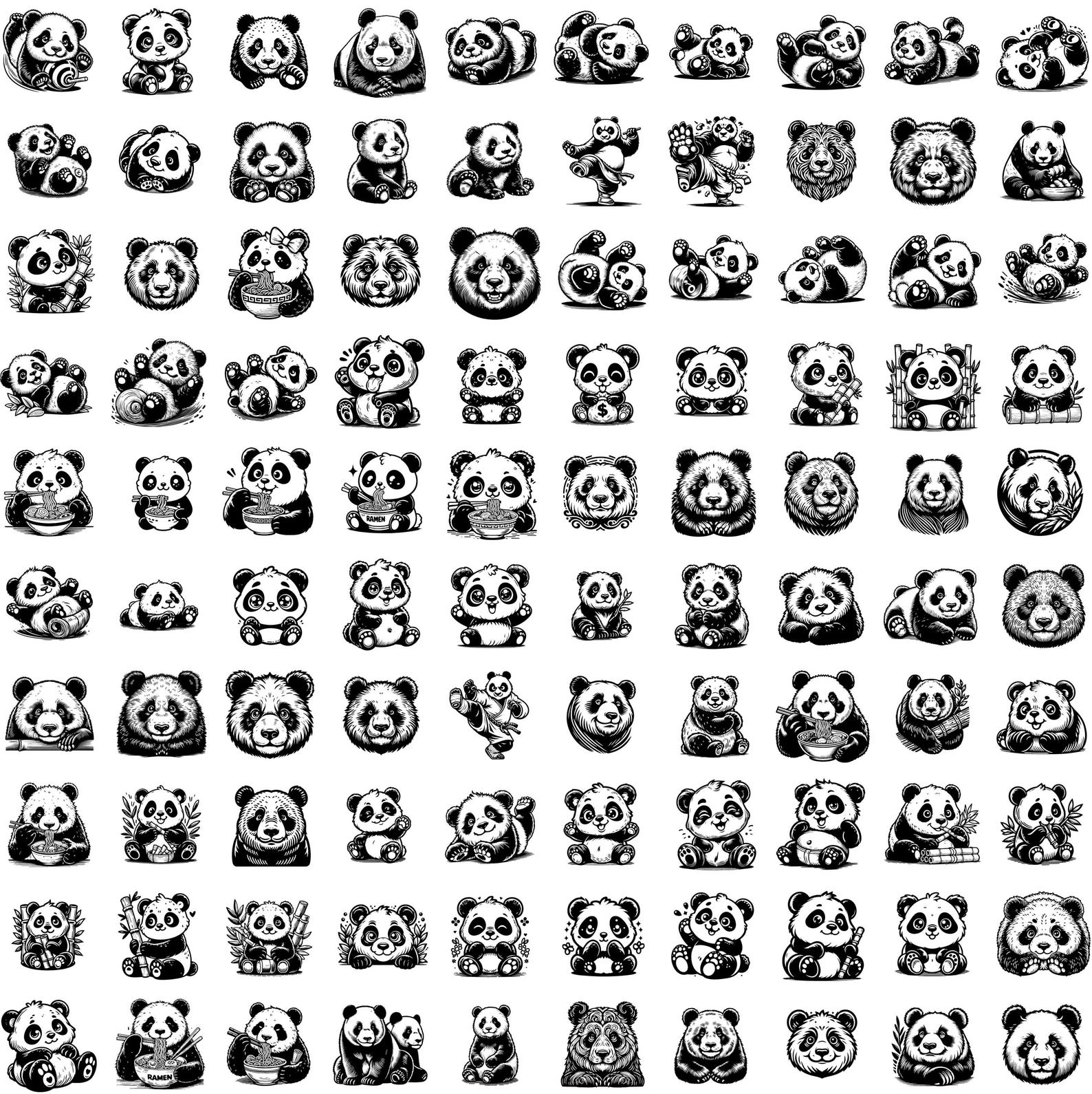 Panda SVG Designs Bundle | Cute Panda Clipart | Bamboo Lover Digital ...