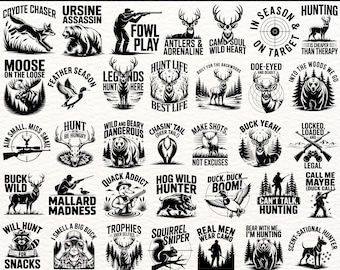 Hunting SVG Bundle for Cricut and Sublimation | 200 Funny Deer Duck Bear Hunting Designs | Outdoor Hunting Clipart PNG Eps SVG Files