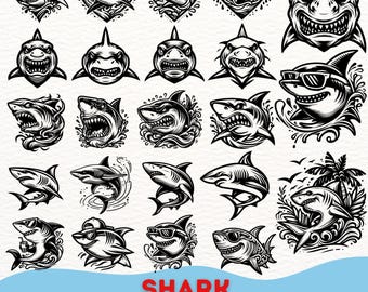 Hai SVG Bundle | 100 einzigartige Hai Designs | Tattoo-Stil Hai Clipart | PNG Hai Illustrationen für Cricut | Digitale Hai Vektor-Dateien