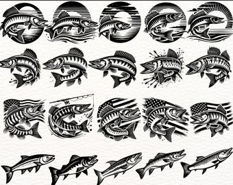 Musky Fish SVG PNG Bundle for Cricut and Sublimation, Musky Fish Vector Clipart, Fishing Designs for T-Shirts, Mugs, and Decals