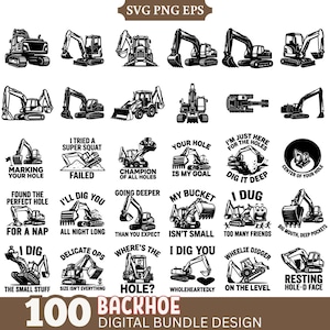 Paquete de SVG de retroexcavadora, SVG divertidos de construcción, PNG de juegos de palabras sobre excavadoras, frases de excavadores sucios, diseño de camiseta de operador de maquinaria pesada, chistes de excavación