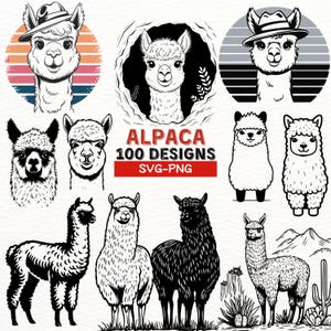 Pacote Alpaca SVG - 100 designs para artesanato, sublimação e Cricut | Arquivos PNG para camisetas, canecas, adesivos, cartões e muito mais