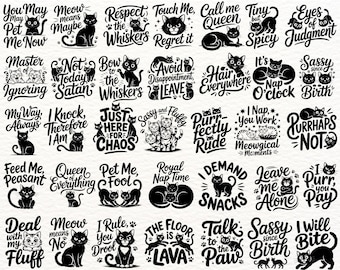 Bundle SVG chat sournois chat drôle citations Clipart dictons chat impertinent fichiers Cricut Silhouette chat mignon jeu de mots sublimation impression conception de chemise