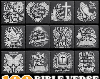 Christian Bible Verse Slate Engraving Bundle, 100 Inspirational Scripture PNG Designs for Faith Crafts, Sublimation and Laser Engraving
