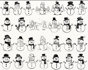 Snowman SVG Bundle, 200 Christmas Snowman Clipart, Winter Snowman PNG, Cute Snowman Vector, Holiday Snowman Silhouette, Cricut Cut Files