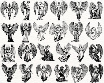 Angel SVG PNG Designs | Angelic Clipart Bundle | Wings of Grace Digital Art | Religious Decor Files | Instant Download