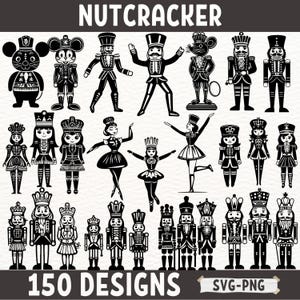 Pacote de designs SVG PNG de quebra-nozes | Clipart de quebra-nozes de balé de Natal | Arquivos de corte de feriado para Cricut, Silhouette, artesanato DIY