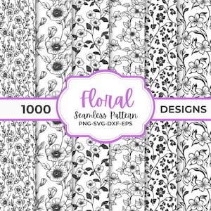 Lot de motifs floraux sans couture - dessins vectoriels au format Png Svg Dxf Eps - motifs de fleurs numériques pour travaux manuels et projets de bricolage