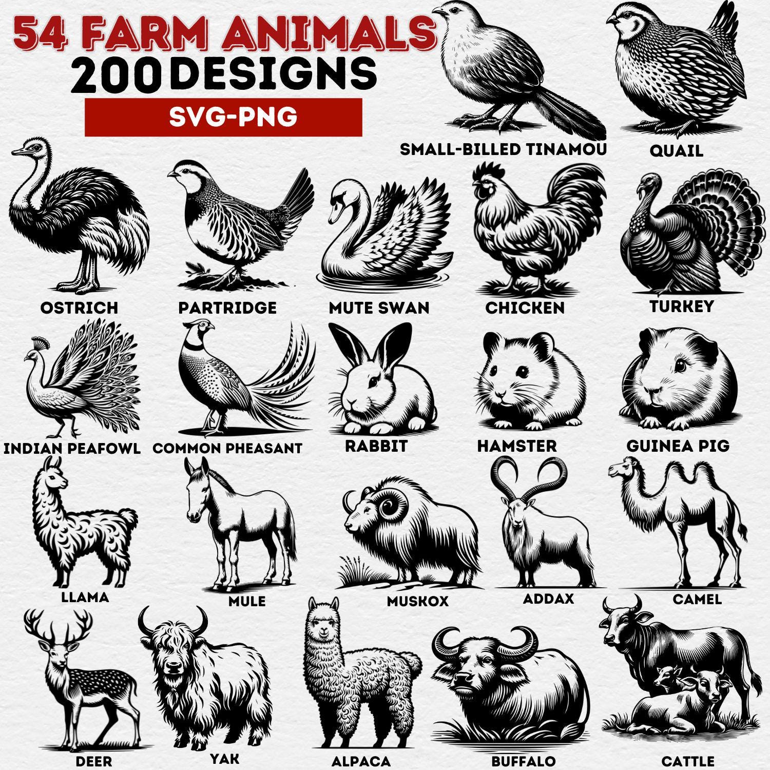 Farm Animals SVG PNG Bundle, 200 Designs Farm Animals Clipart, Farm ...