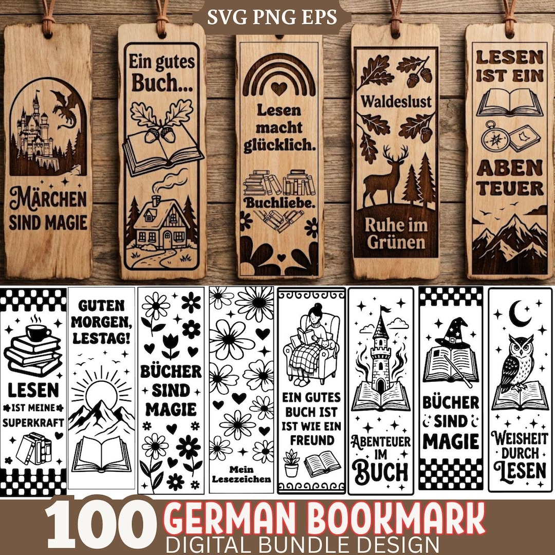 German Bookmark SVG Bundle, Reading Quotes, Märchen and Wald Design ...