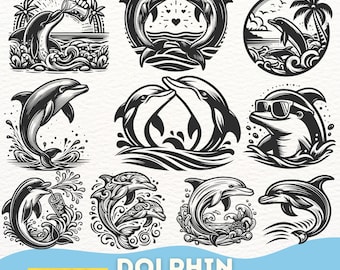 Delphin SVG-Bundle, 100 Delphin-Clipart-Designs, Strand Delphin Silhouette, Meerestier-Vektorgrafik, Ozean Delphin PNG für Cricut, Sea Life Art
