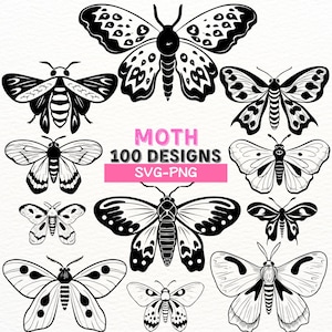 Moth SVG Bundle, Insect Clipart, Moth PNG Files for Cricut, Digital Cut Files, Tattoo Designs, Vector Art, Laser Cut Projects