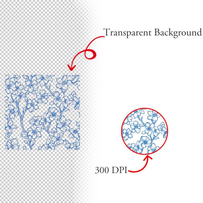 Chinoiserie Floral Pattern Bundle, Blue White Vintage Flower Digital ...