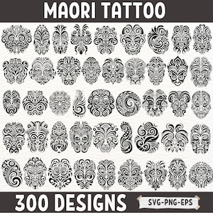 Diseños de tatuajes maoríes SVG, PNG, EPS, paquete de vectores de tatuajes tribales, clipart de tatuajes faciales polinesios, plantilla de tatuaje digital, archivos de corte Cricut