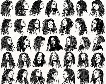 Dreadlocks Frau SVG Bundle, 100 Designs Afro Frisuren Clipart, schwarze Frau Silhouette digitale Kunst, PNG Schnitt Dateien für Cricut Projekte