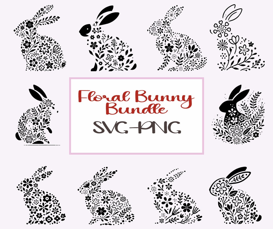 Floral Bunny Svg and Png Bundle, Easter Bunny SVG, Happy Easter Svg ...