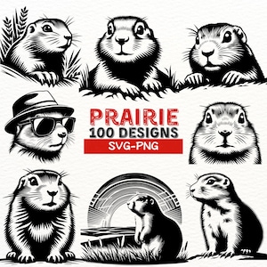 Paquete SVG de perritos de las praderas, 100 diseños de imágenes prediseñadas de perritos de las praderas, SVG de animales lindos, archivos PNG para Cricut, silueta, corte láser, arte de vida silvestre de las praderas