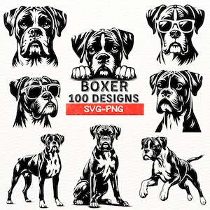 Pacchetto SVG Boxer Dog / 100 disegni Boxer Dog / Clipart Boxer Dog / File digitali per amanti dei cani / File di taglio Boxer Dog per Cricut e Silhouette